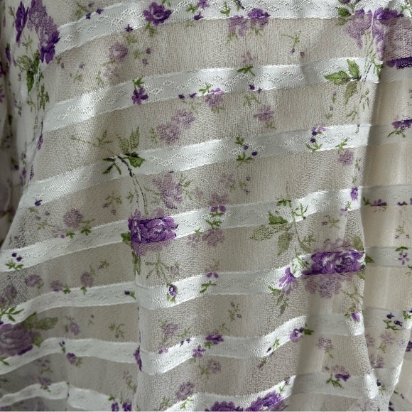 Vintage 7/8 floral stripe midi dress handkerchief 70’s 0408 white purple - Picture 4 of 12